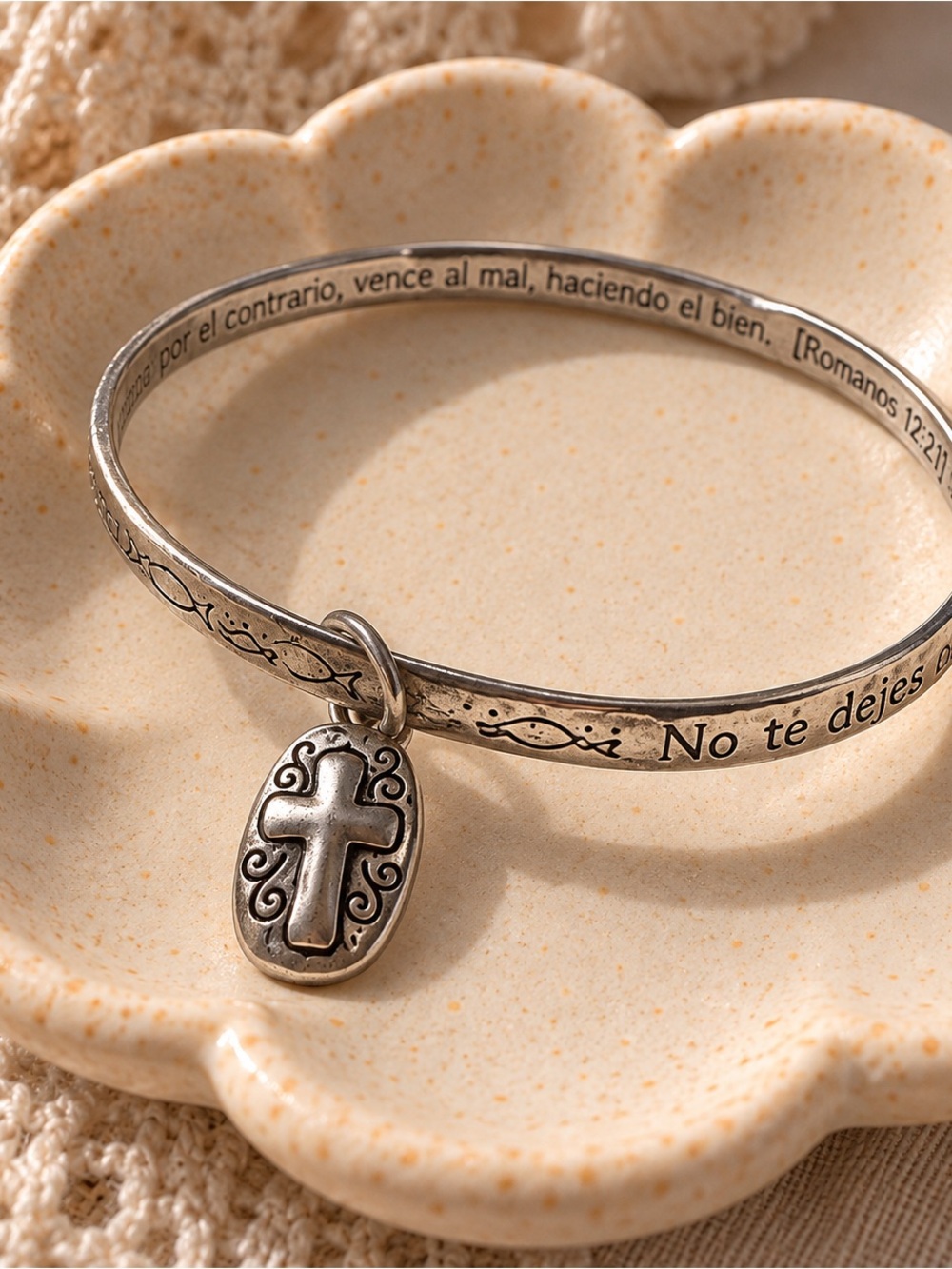 Silver Cross Charm Inspirational Bangle Bracelet - Women Jewelry